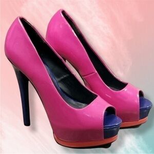 Pink Peep-Toe Stiletto Platform Pumps - Women